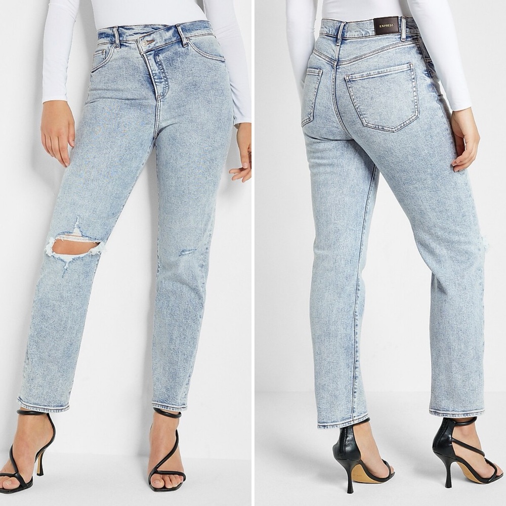 Express Super High Waisted Crossover Jeans Modern Straight – Size 14L Women's